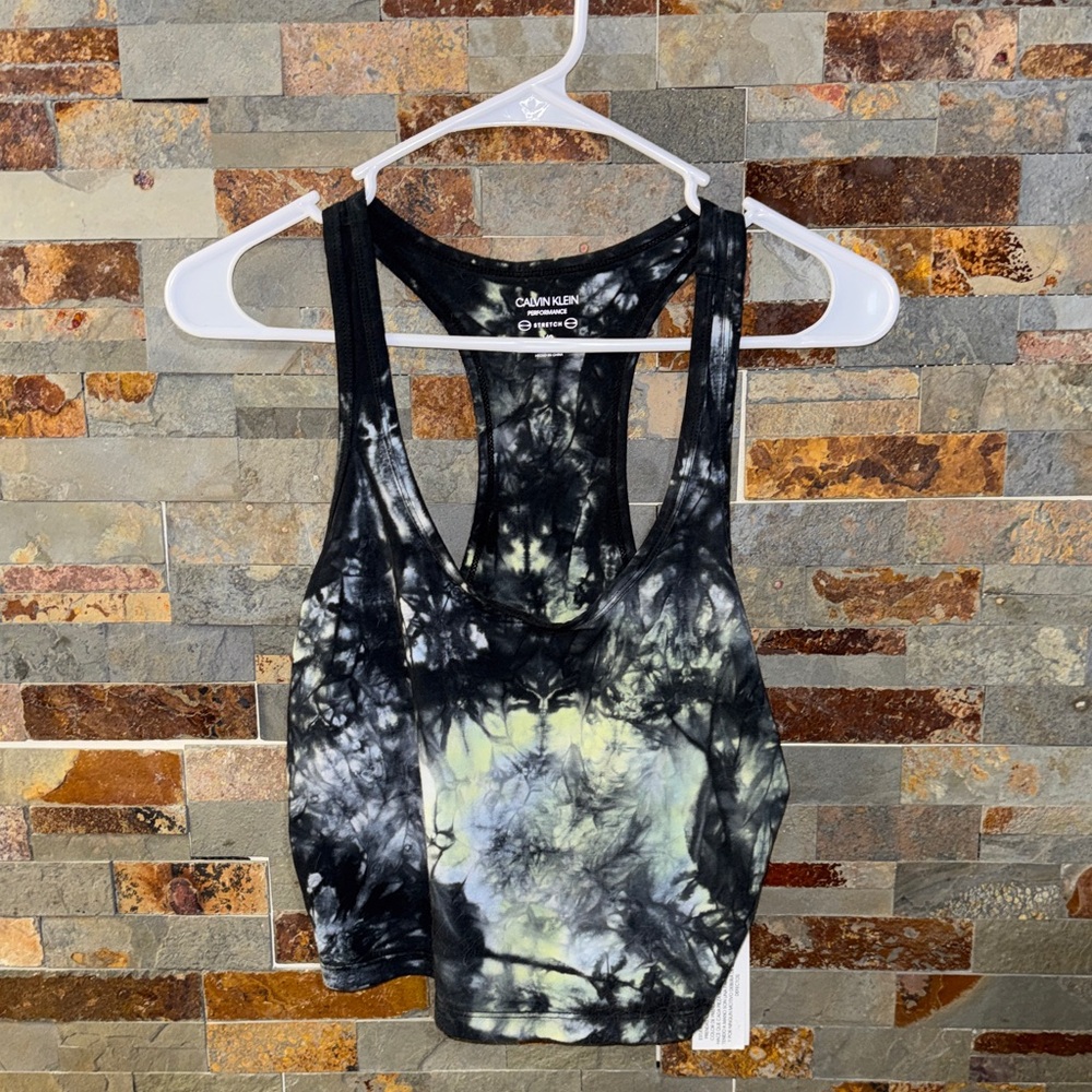 Calvin Klein Black and Gray Tie-Dye Tank